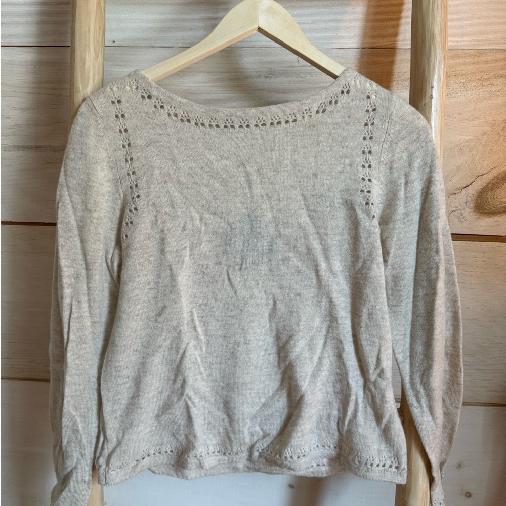 Garnet Hill Cashmere Cream Long Sleeve Sweater